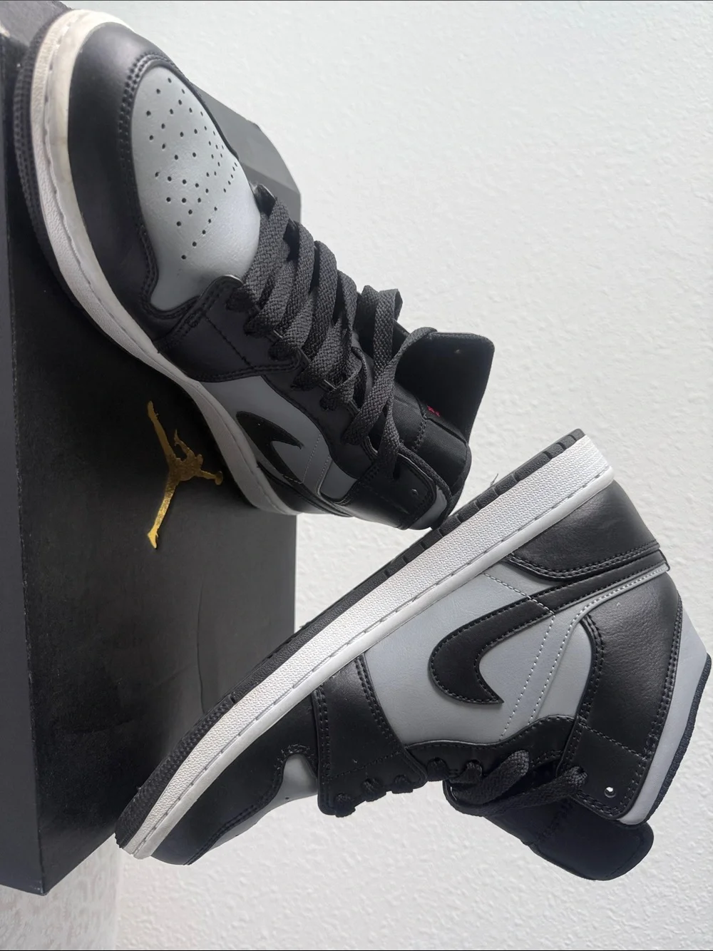 Air Jordan 1 Mid Sneakers in Black, Gray with Red Jumpman